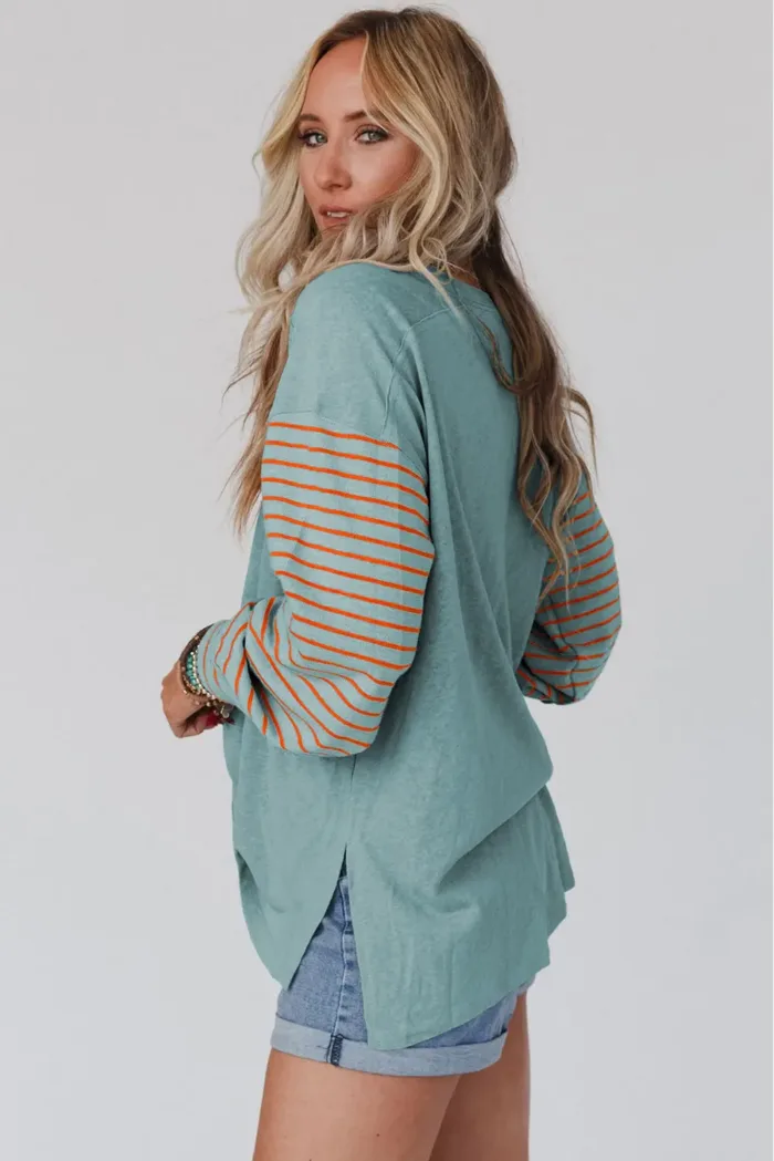Emma Striped Bishop Sleeve Top - Imagen 8