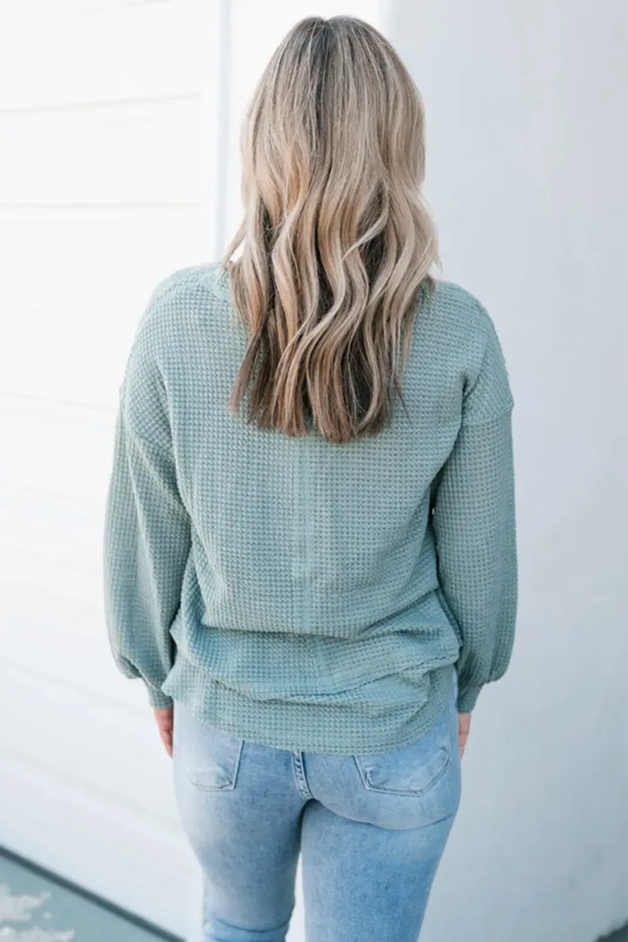 Eden Raw Edge Detail Waffle Knit V Neck Top - Imagen 14
