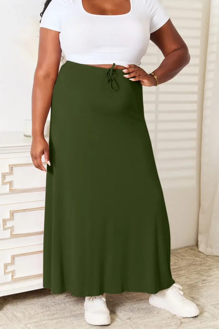 Double Take - Full Size Soft Rayon Drawstring Waist Maxi Skirt Rayon - Imagen 11