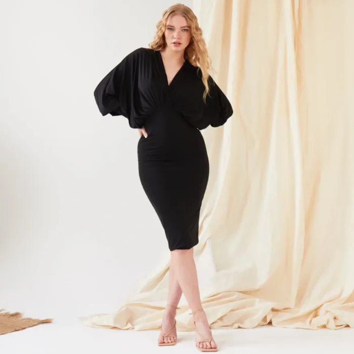 Black Batwing Sleeve Dress - Imagen 7