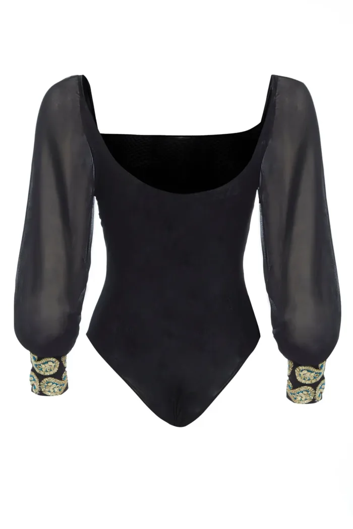 Black Mesh Bodysuit Long Sleeve - Imagen 4