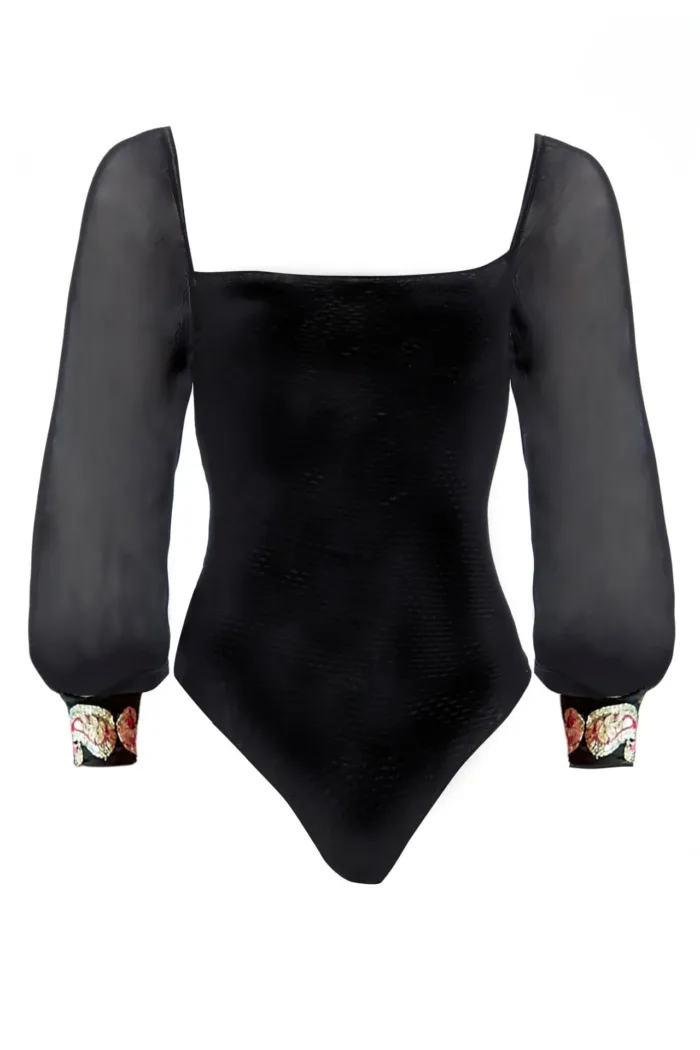 Black Mesh Bodysuit Long Sleeve - Imagen 14