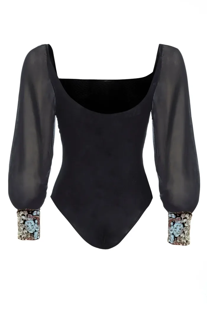 Black Mesh Bodysuit Long Sleeve - Imagen 15
