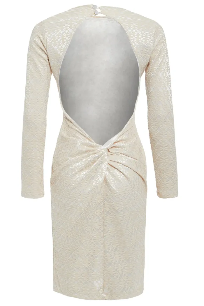 Ivory Long Sleeve Backless Dress - Imagen 3