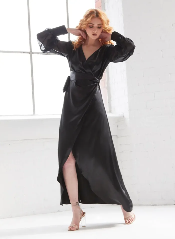 Black Wrap Maxi Dress - Imagen 2