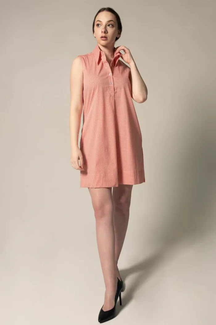 Italian Cotton Orange Sleeveless Dress - Imagen 3