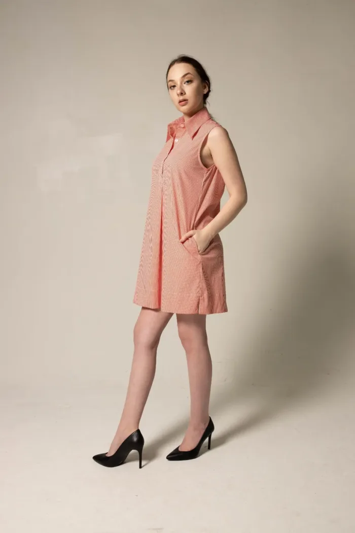 Italian Cotton Orange Sleeveless Dress - Imagen 4