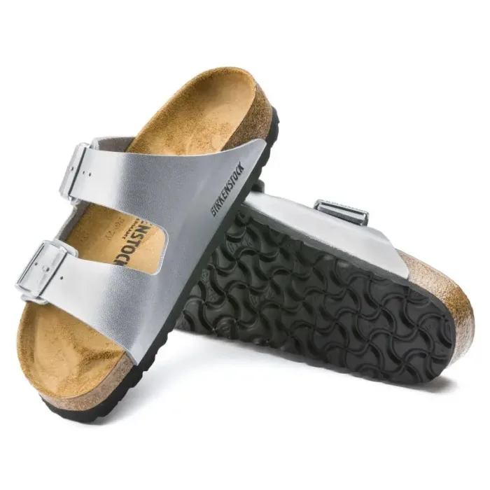 Women's Birkenstock Silver Arizona Birko-Flor Silver Regular Flip-Flops Wide (1012282) - Imagen 2