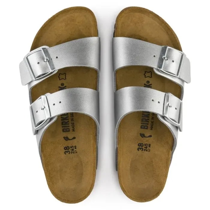 Women's Birkenstock Silver Arizona Birko-Flor Silver Regular Flip-Flops Wide (1012282) - Imagen 4
