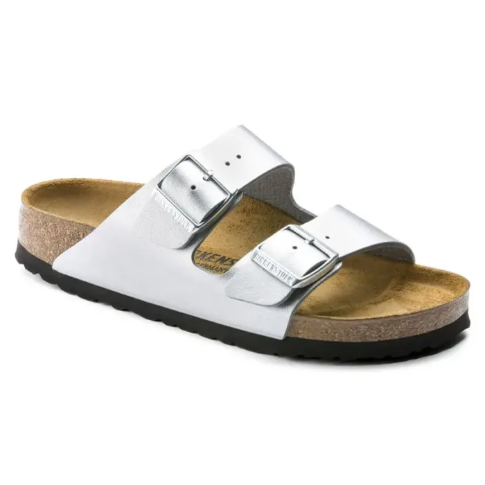 Women's Birkenstock Silver Arizona Birko-Flor Silver Regular Flip-Flops Wide (1012282) - Imagen 8
