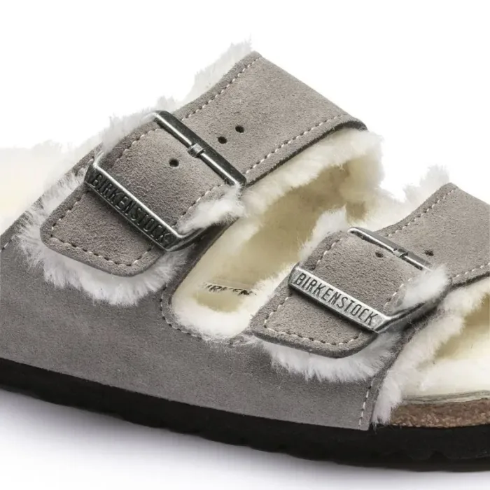Women's/men's insulated flip-flops Birkenstock Arizona Shearling Stone Coin suede with lamb's wool narrow (1017403) - Imagen 2