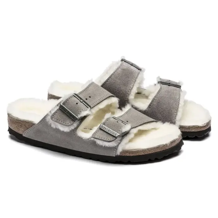 Women's/men's insulated flip-flops Birkenstock Arizona Shearling Stone Coin suede with lamb's wool narrow (1017403) - Imagen 4