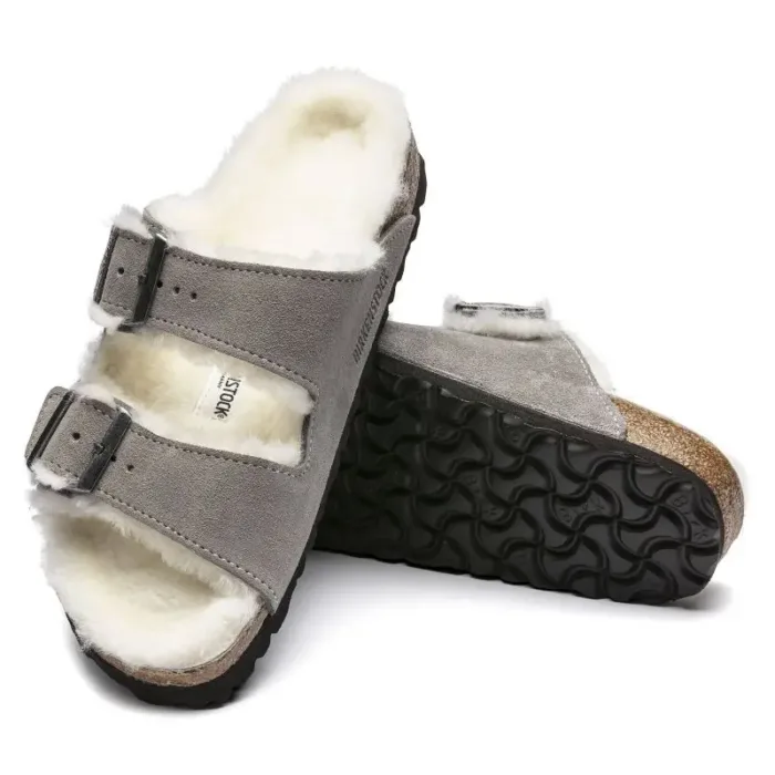 Women's/men's insulated flip-flops Birkenstock Arizona Shearling Stone Coin suede with lamb's wool narrow (1017403) - Imagen 6