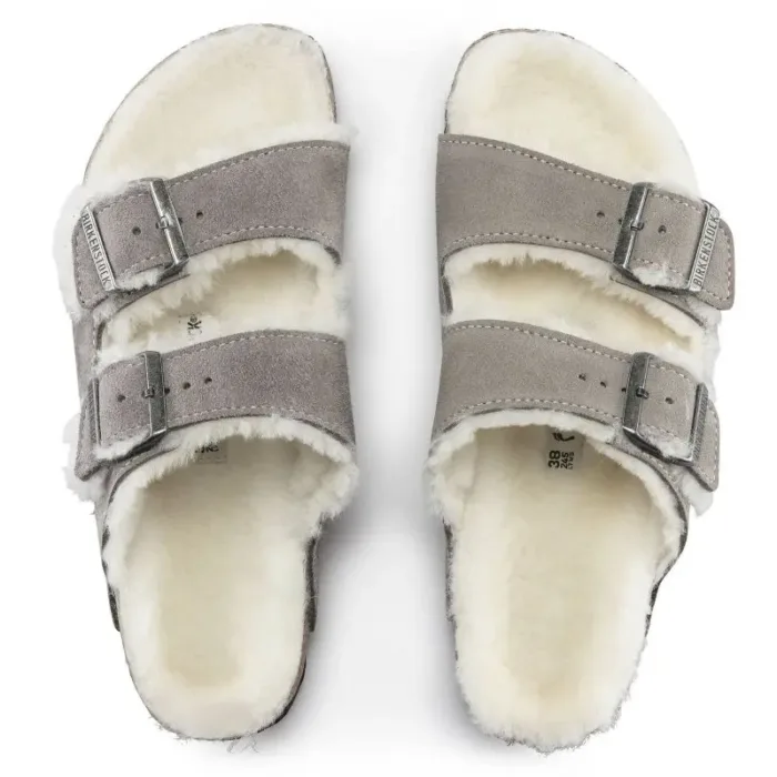 Women's/men's insulated flip-flops Birkenstock Arizona Shearling Stone Coin suede with lamb's wool narrow (1017403) - Imagen 7