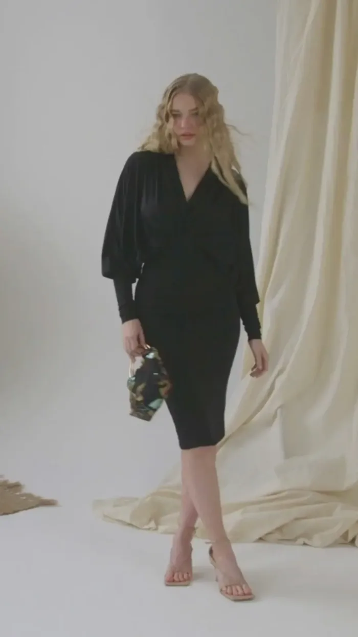 Black Batwing Sleeve Dress - Imagen 11